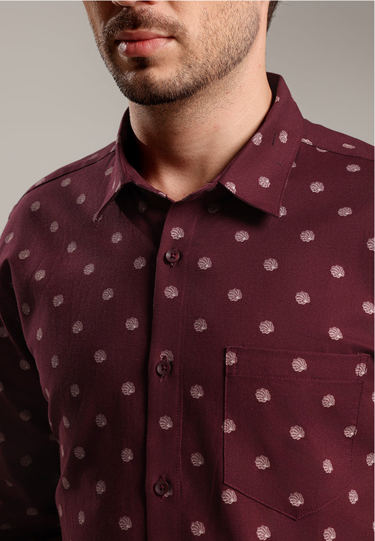 MOC - Kemeja Motif Lengan Panjang Pria Tyler - Maroon