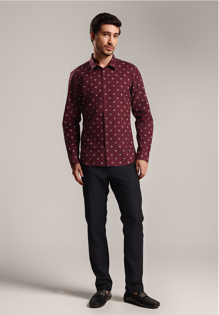 MOC - Kemeja Motif Lengan Panjang Pria Tyler - Maroon