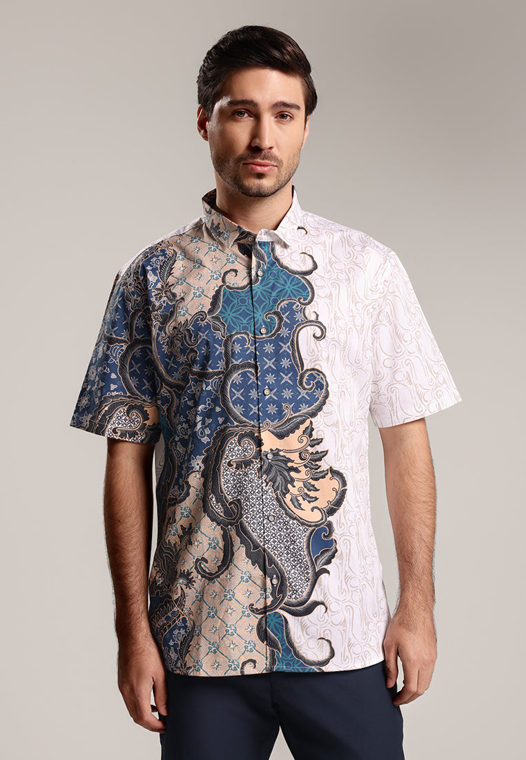 MOC - Kemeja Batik Pria Lengan Pendek Visakha - White