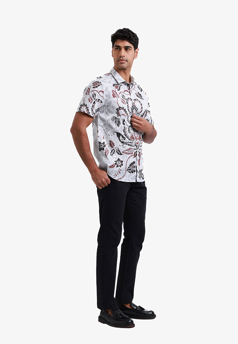 MOC Kemeja Batik Lengan Pendek Pria Candraka - Grey