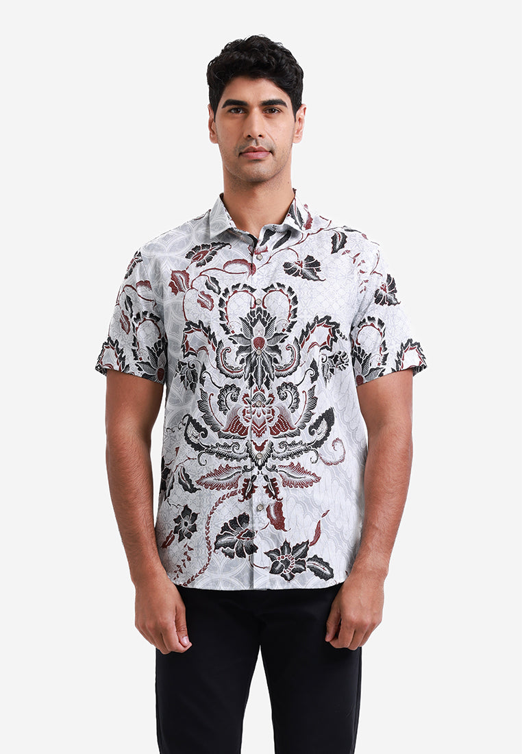 MOC Kemeja Batik Lengan Pendek Pria Candraka - Grey