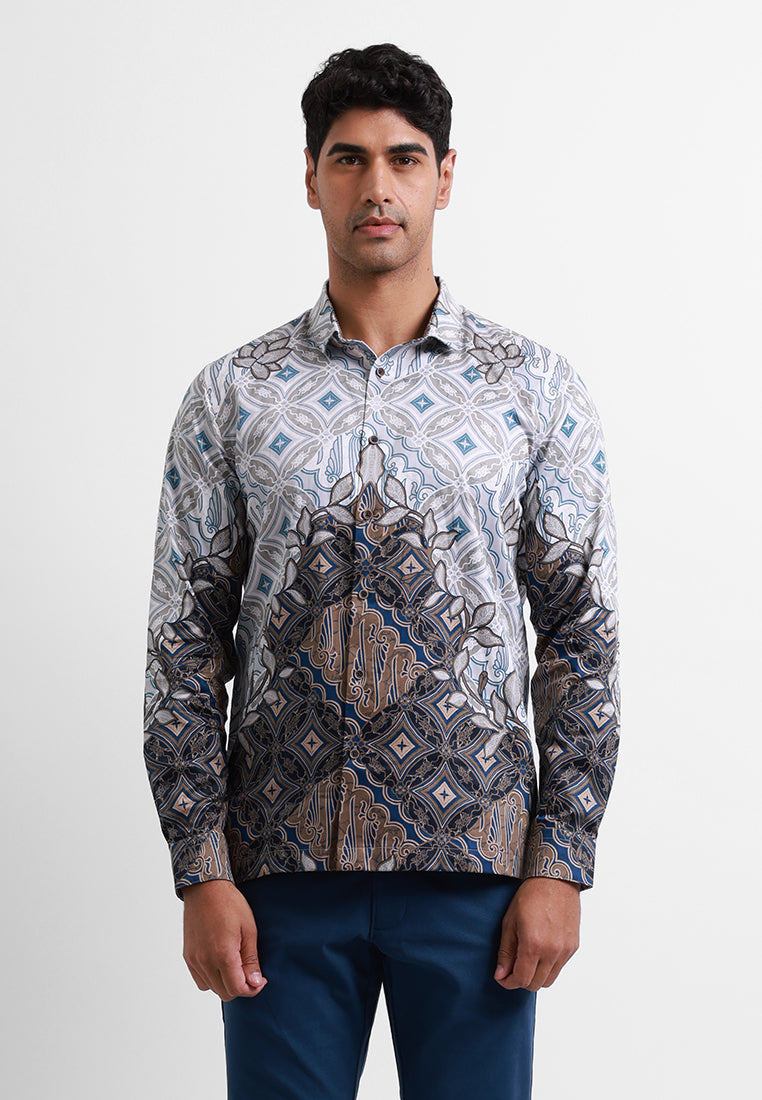 MOC Kemeja Batik Lengan Panjang Pria Radhwa - Brown