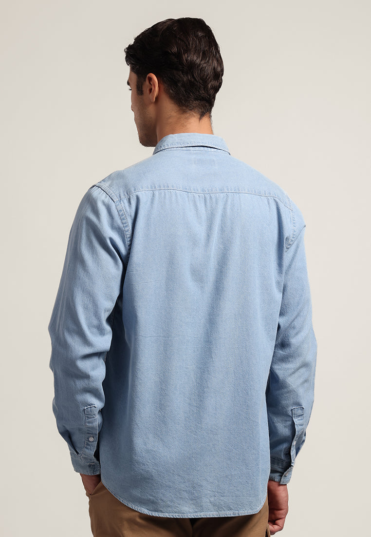 MOC Kemeja Denim Lengan Panjang Pria Saverus - Light Blue