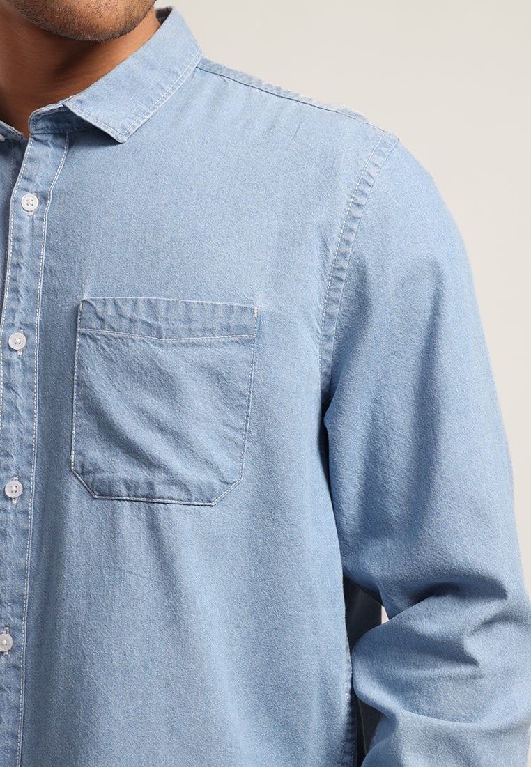MOC Kemeja Denim Lengan Panjang Pria Saverus - Light Blue