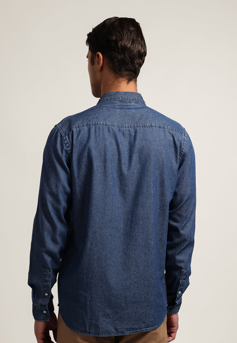MOC Kemeja Denim Lengan Panjang Pria Saverus - Navy