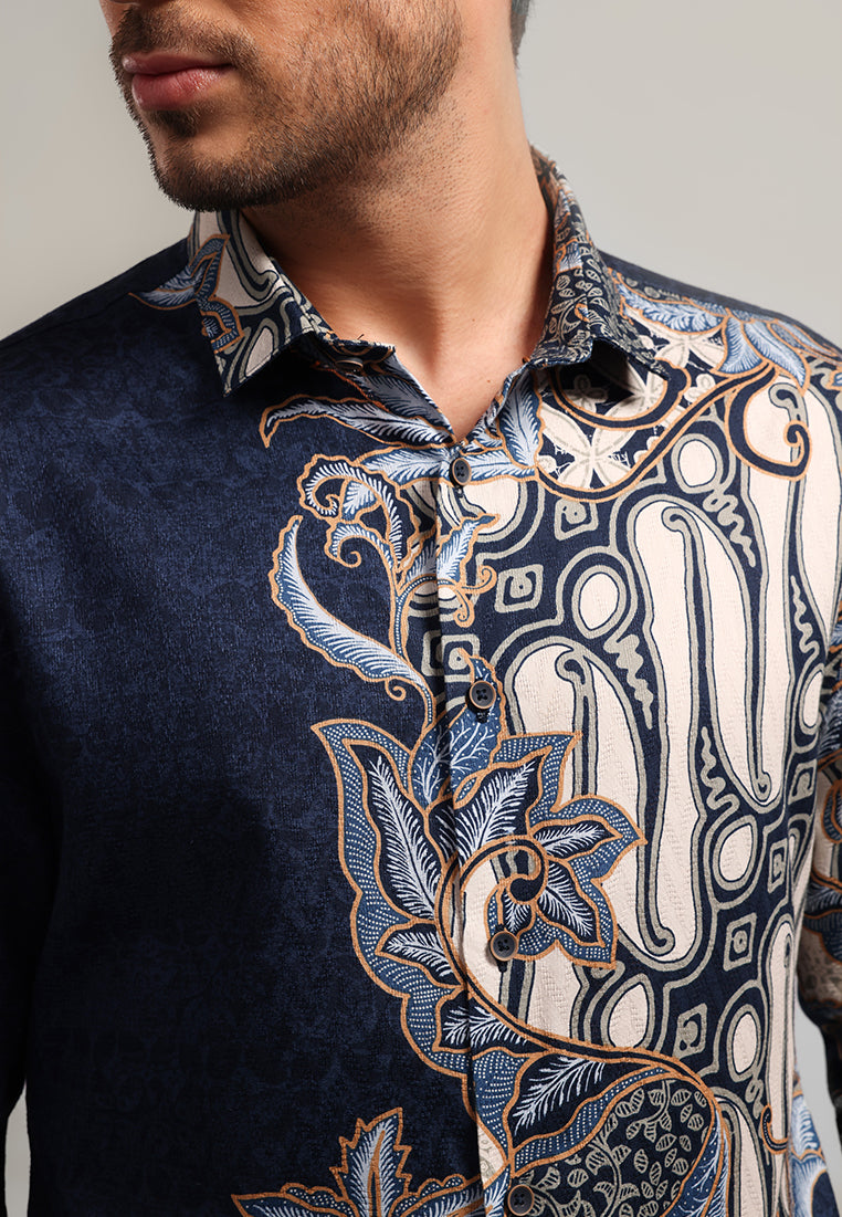 MOC Kemeja Batik Lengan Panjang Pria Catra - Navy
