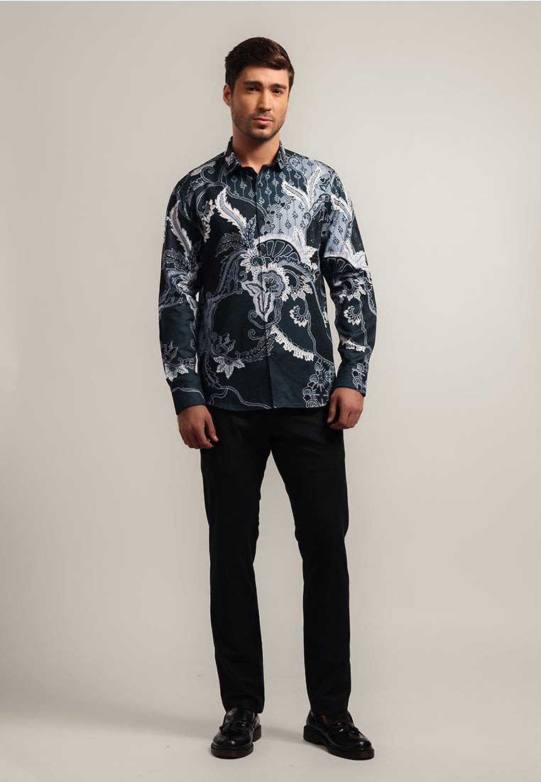 MOC - Kemeja Batik Pria Lengan Panjang Pratan - Green
