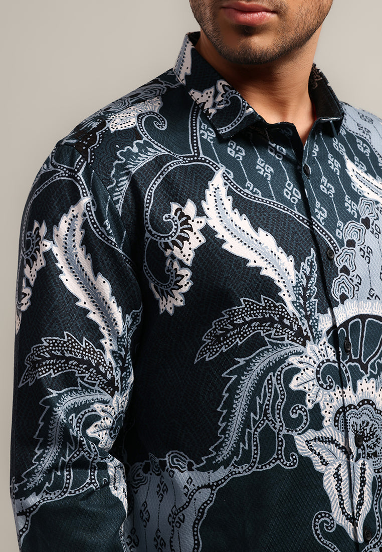 MOC - Kemeja Batik Pria Lengan Panjang Pratan - Green