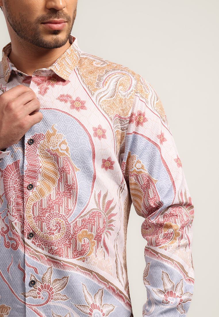 MOC - Kemeja Batik Pria Lengan Panjang Hippos - Beige