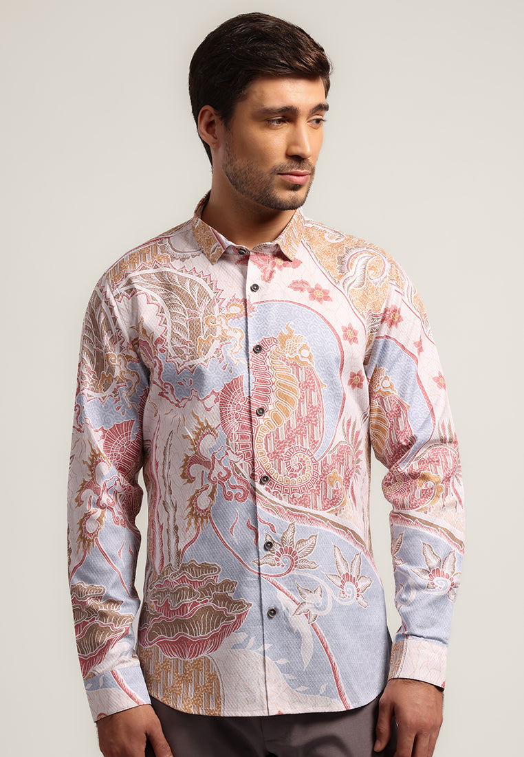 MOC - Kemeja Batik Pria Lengan Panjang Hippos - Beige