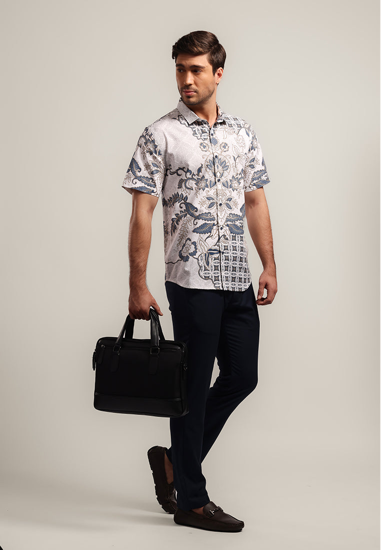MOC - Kemeja Batik Pria Lengan Pendek Surasena - White