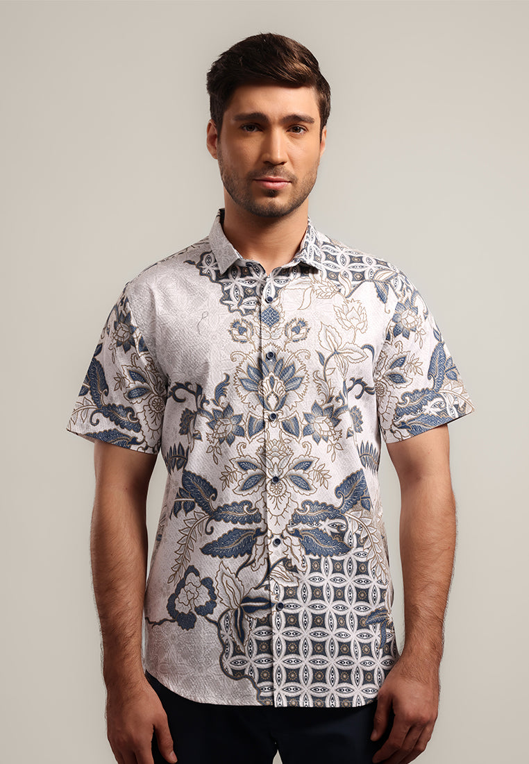 MOC - Kemeja Batik Pria Lengan Pendek Surasena - White