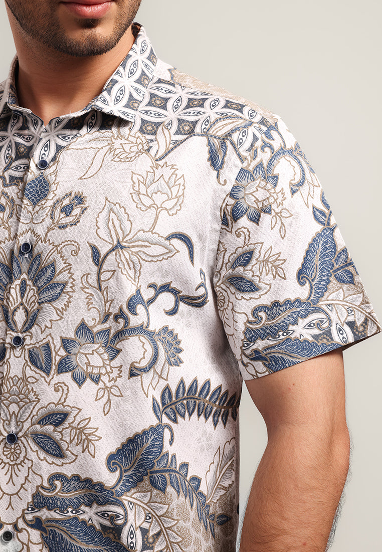 MOC - Kemeja Batik Pria Lengan Pendek Surasena - White
