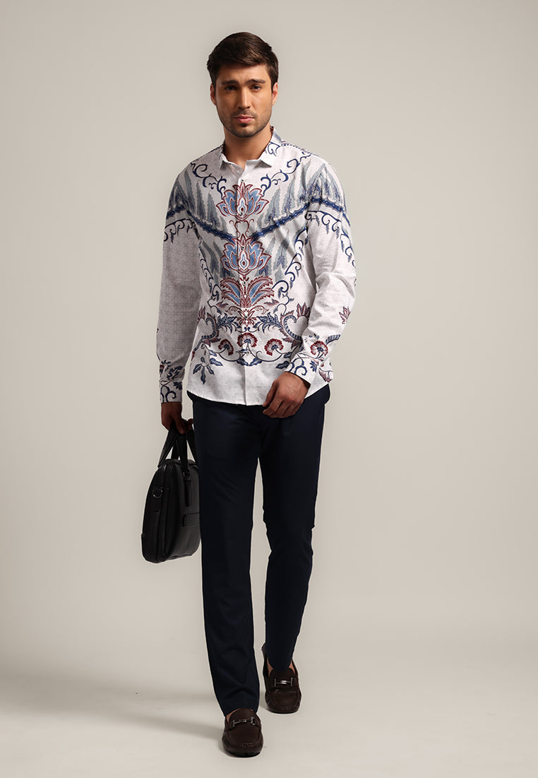 MOC - Kemeja Batik Pria Lengan Panjang Jarasanda - White