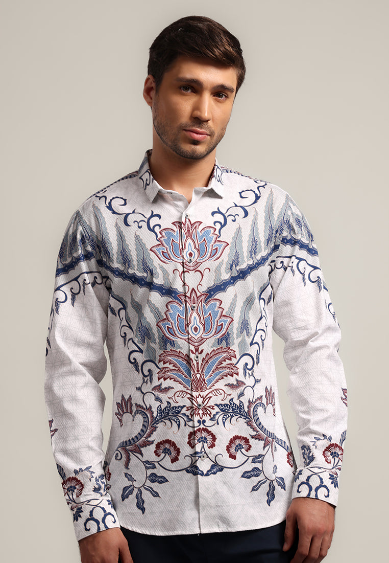 MOC - Kemeja Batik Pria Lengan Panjang Jarasanda - White