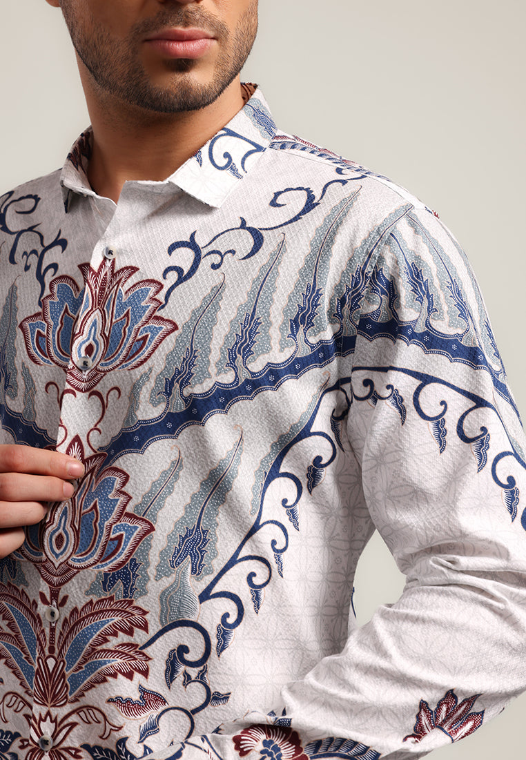 MOC - Kemeja Batik Pria Lengan Panjang Jarasanda - White