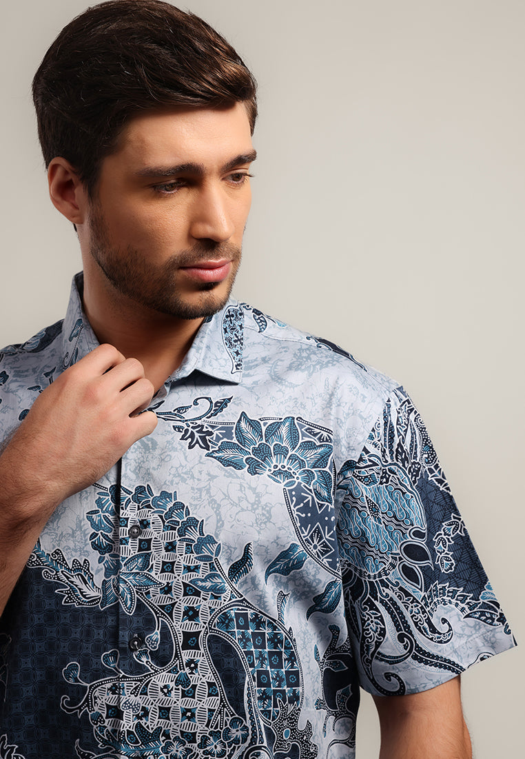 MOC - Kemeja Batik Pria Lengan Pendek Sumara - Grey