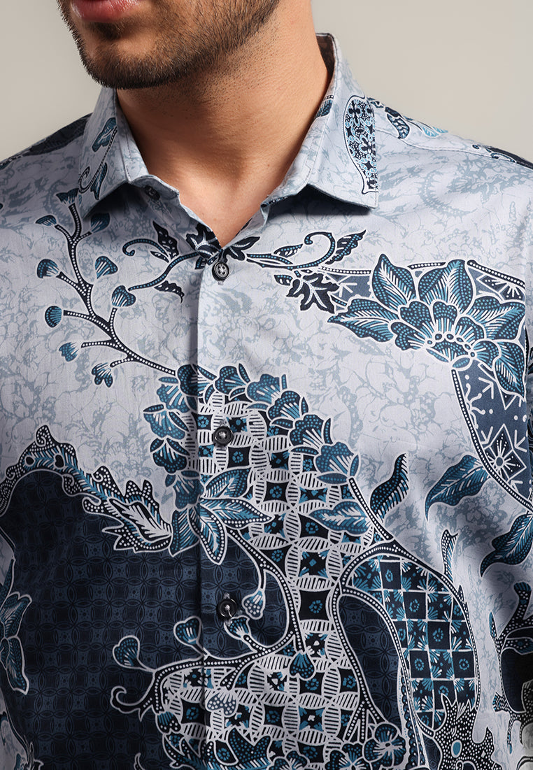 MOC - Kemeja Batik Pria Lengan Pendek Sumara - Grey