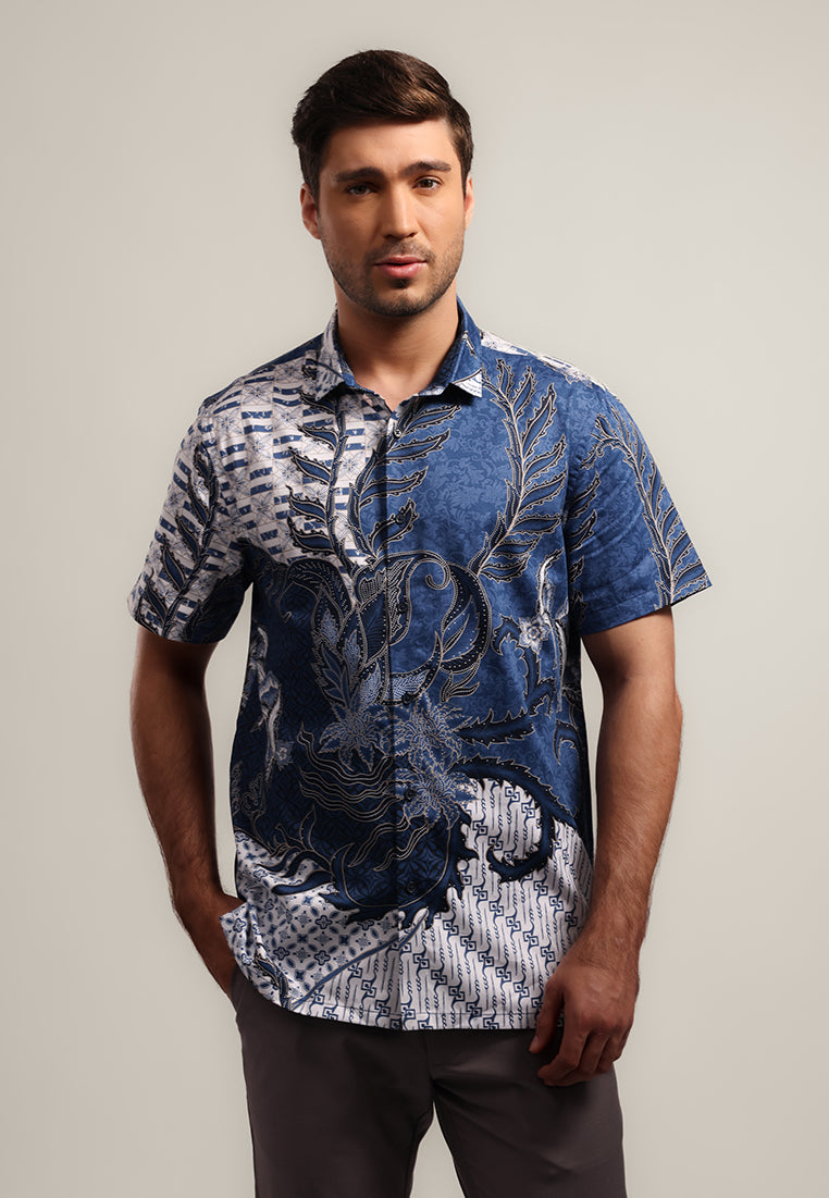 MOC - Kemeja Batik Pria Lengan Pendek Mathura - Blue