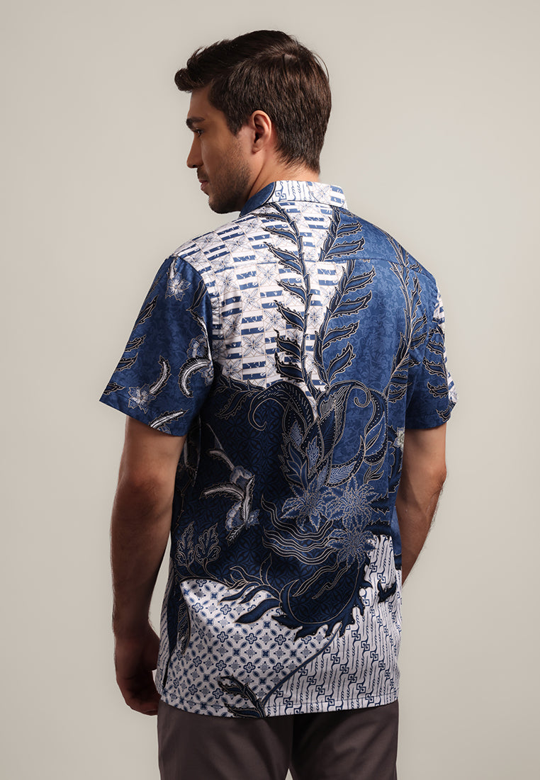 MOC - Kemeja Batik Pria Lengan Pendek Mathura - Blue