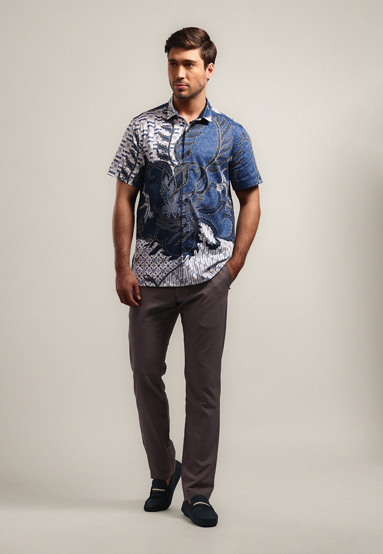 MOC - Kemeja Batik Pria Lengan Pendek Mathura - Blue