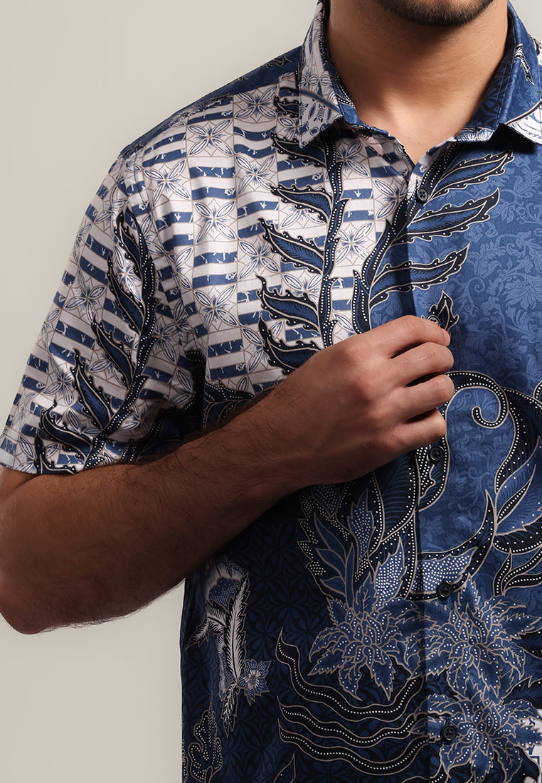 MOC - Kemeja Batik Pria Lengan Pendek Mathura - Blue