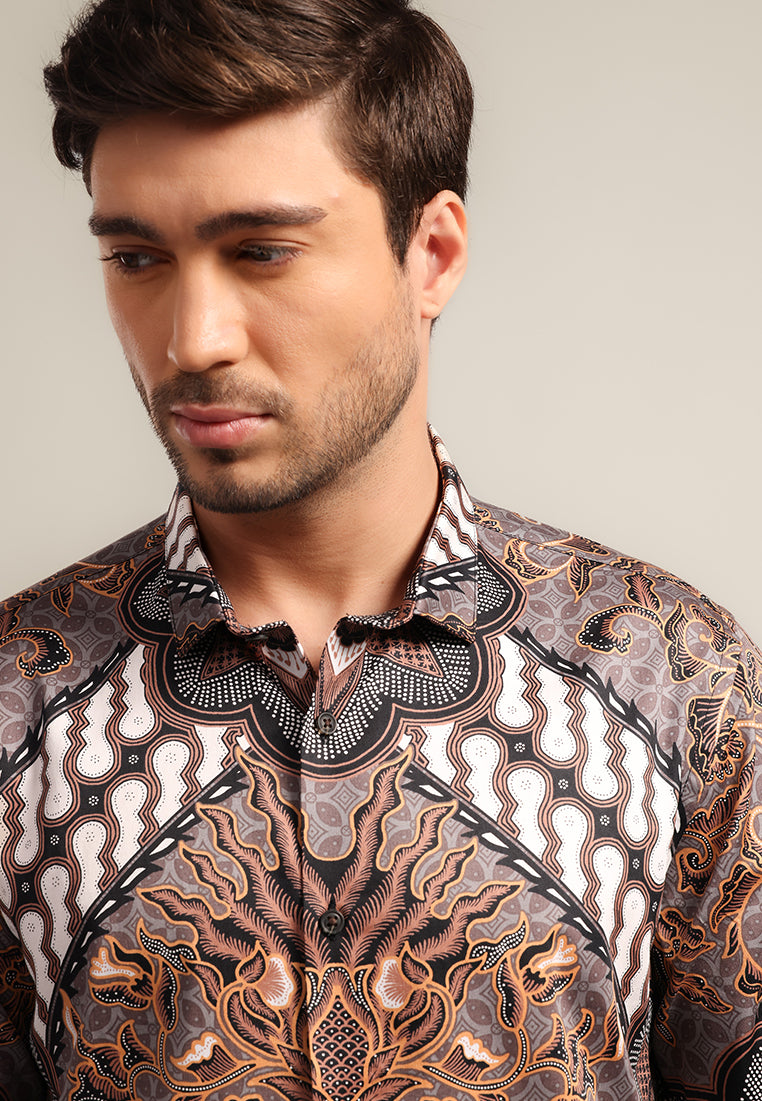 MOC - Kemeja Batik Pria Lengan Panjang Gayana - Brown