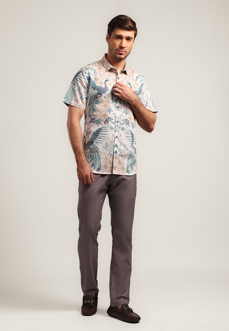 MOC - Kemeja Batik Pria Lengan Pendek Dasarata - Beige