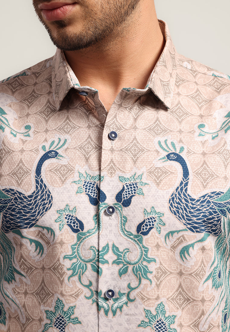 MOC - Kemeja Batik Pria Lengan Pendek Dasarata - Beige