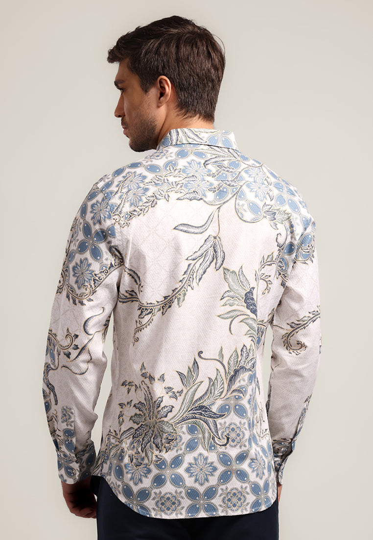 MOC - Kemeja Batik Pria Lengan Panjang Balereng - White