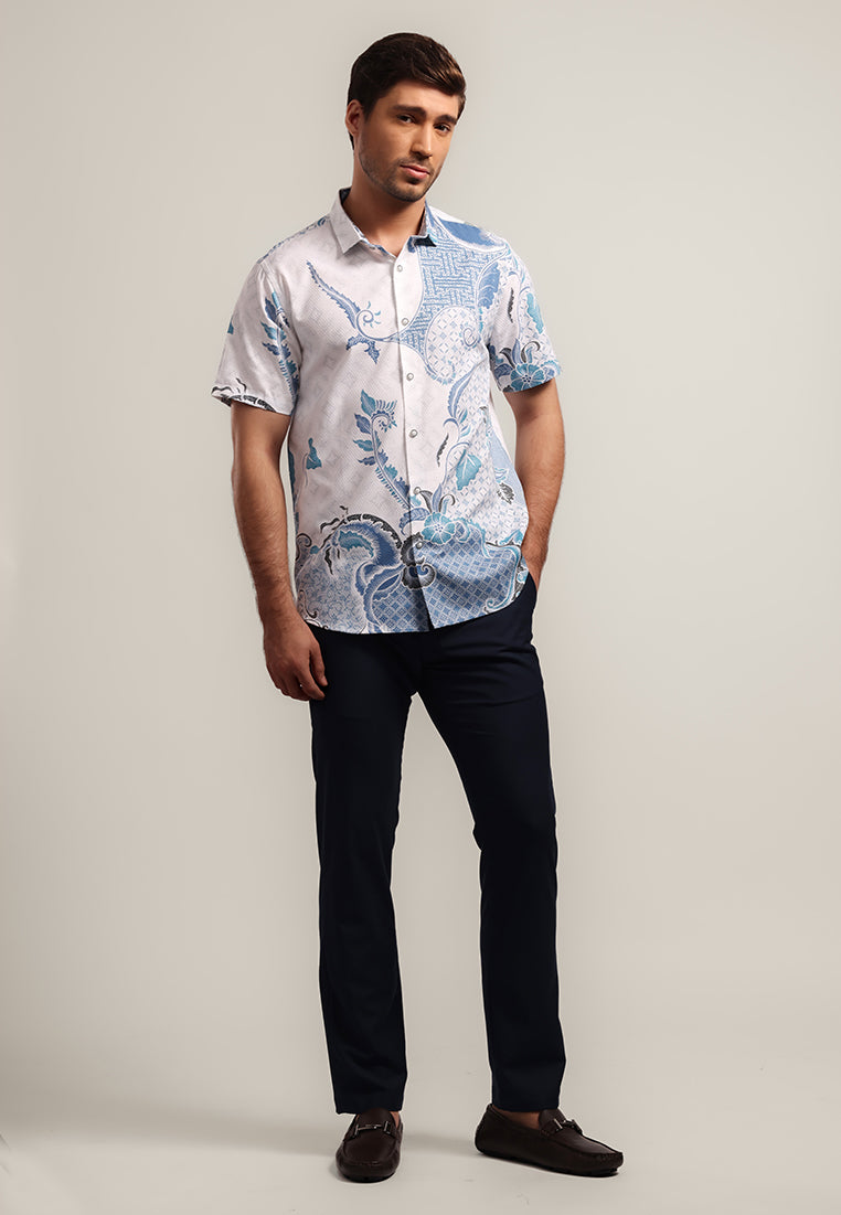 MOC - Kemeja Batik Pria Lengan Pendek Arsia - White