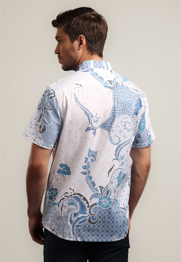 MOC - Kemeja Batik Pria Lengan Pendek Arsia - White