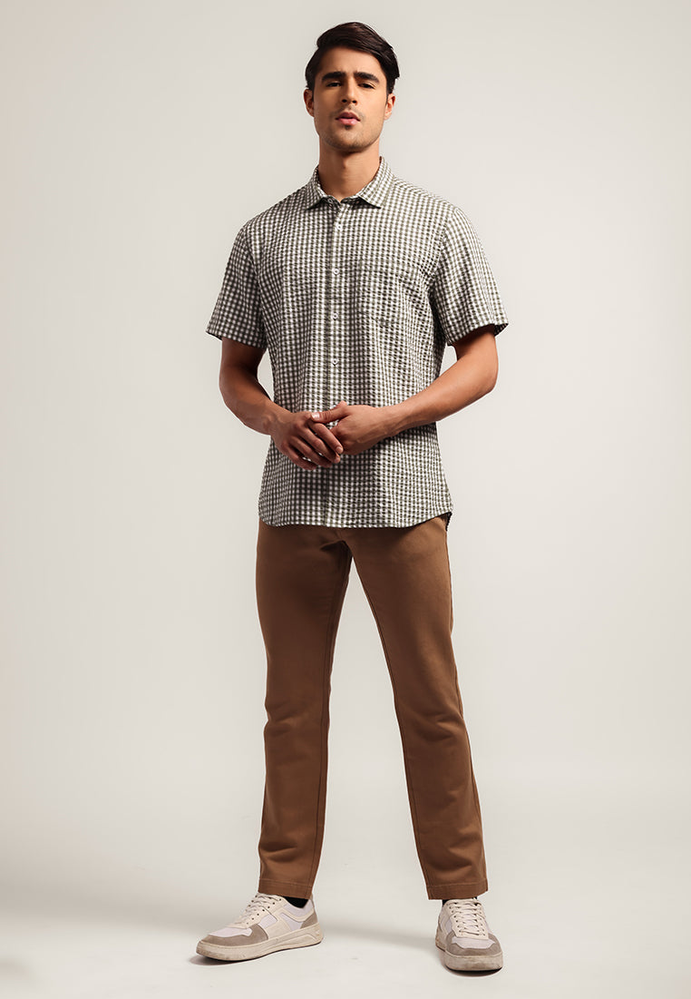 MOC - Kemeja Kotak-kotak Pria Lengan Pendek Brad - Olive