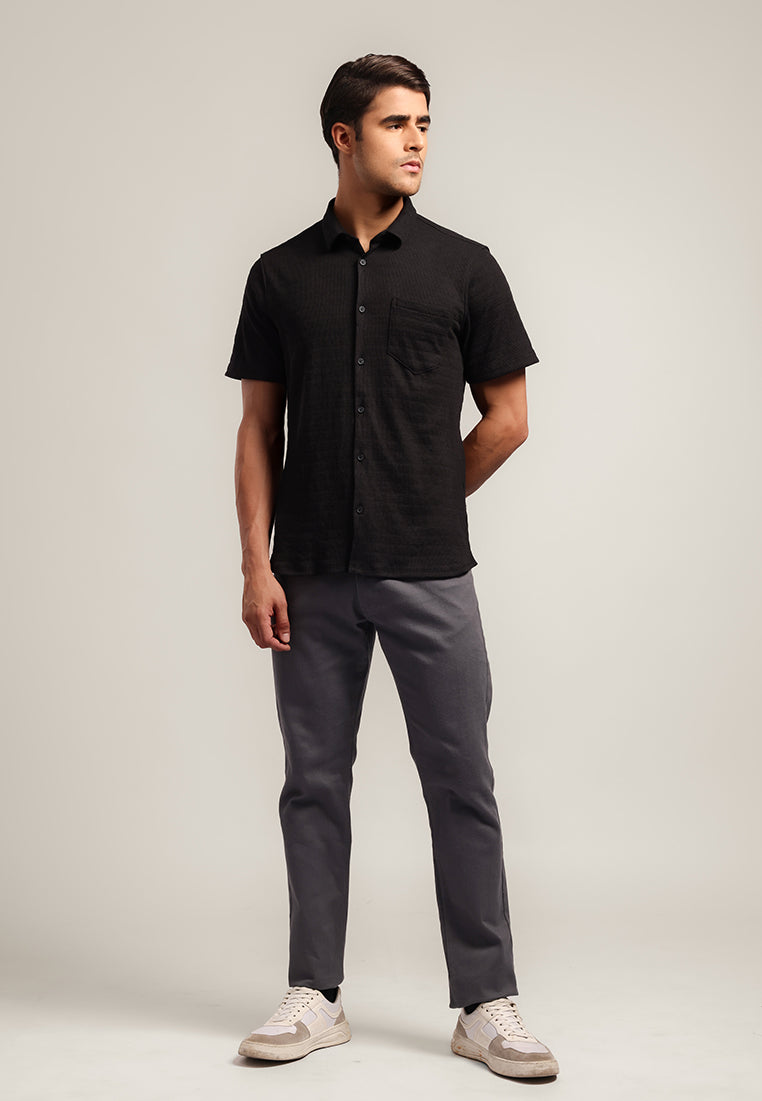 MOC - Kemeja Polos Pria Lengan Pendek Aldric - Black