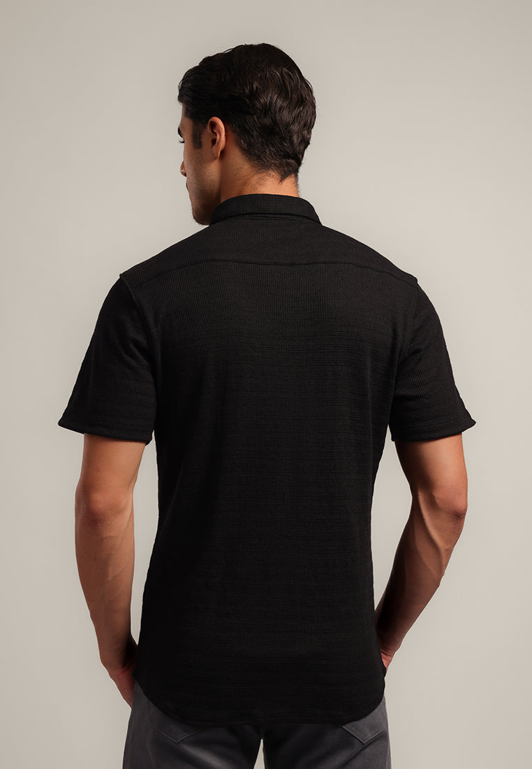 MOC - Kemeja Polos Pria Lengan Pendek Aldric - Black