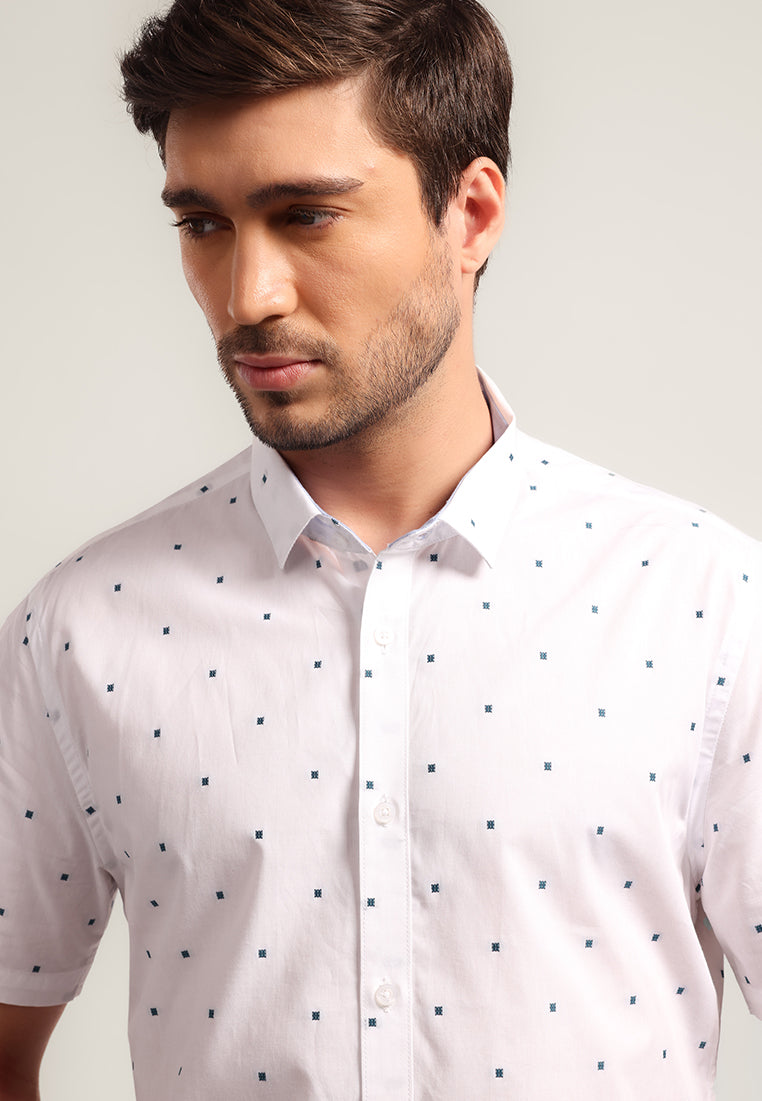 MOC - Kemeja Motif Pria Lengan Pendek Terrel - White