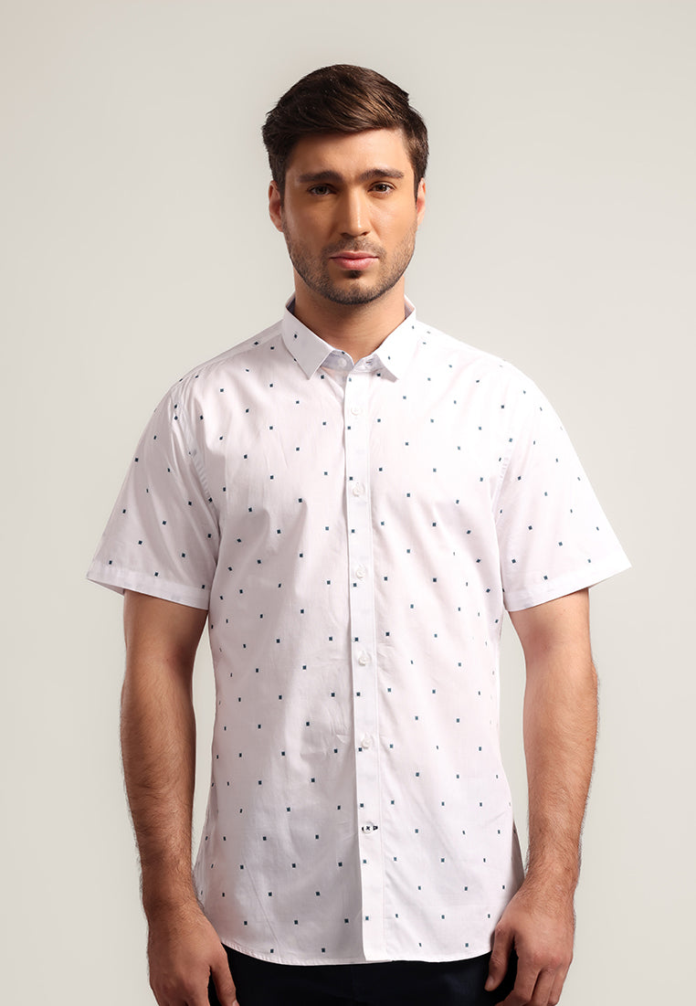 MOC - Kemeja Motif Pria Lengan Pendek Terrel - White