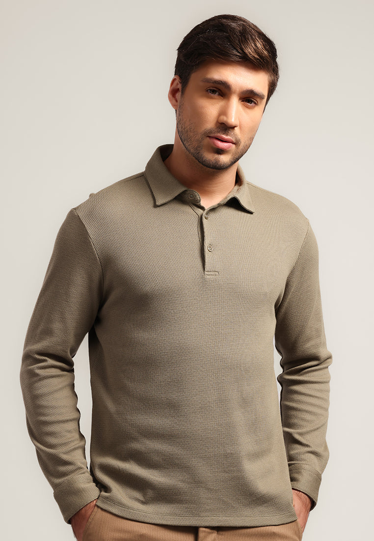 MOC - Kaos Polo Polos Pria Lengan Panjang Carlos - Olive