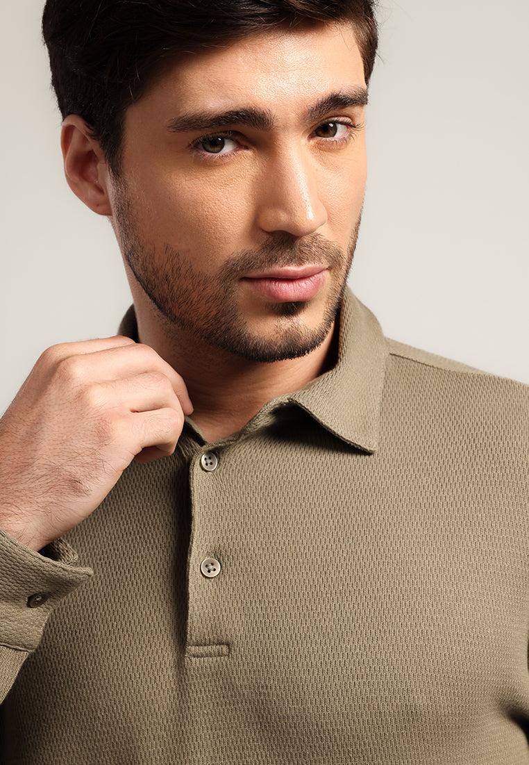 MOC - Kaos Polo Polos Pria Lengan Panjang Carlos - Olive
