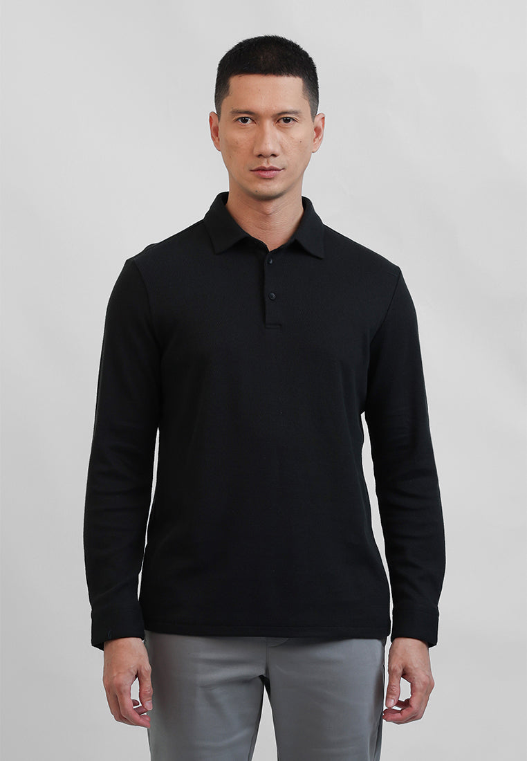 MOC - Kaos Polo Polos Pria Lengan Panjang Carlos - Black