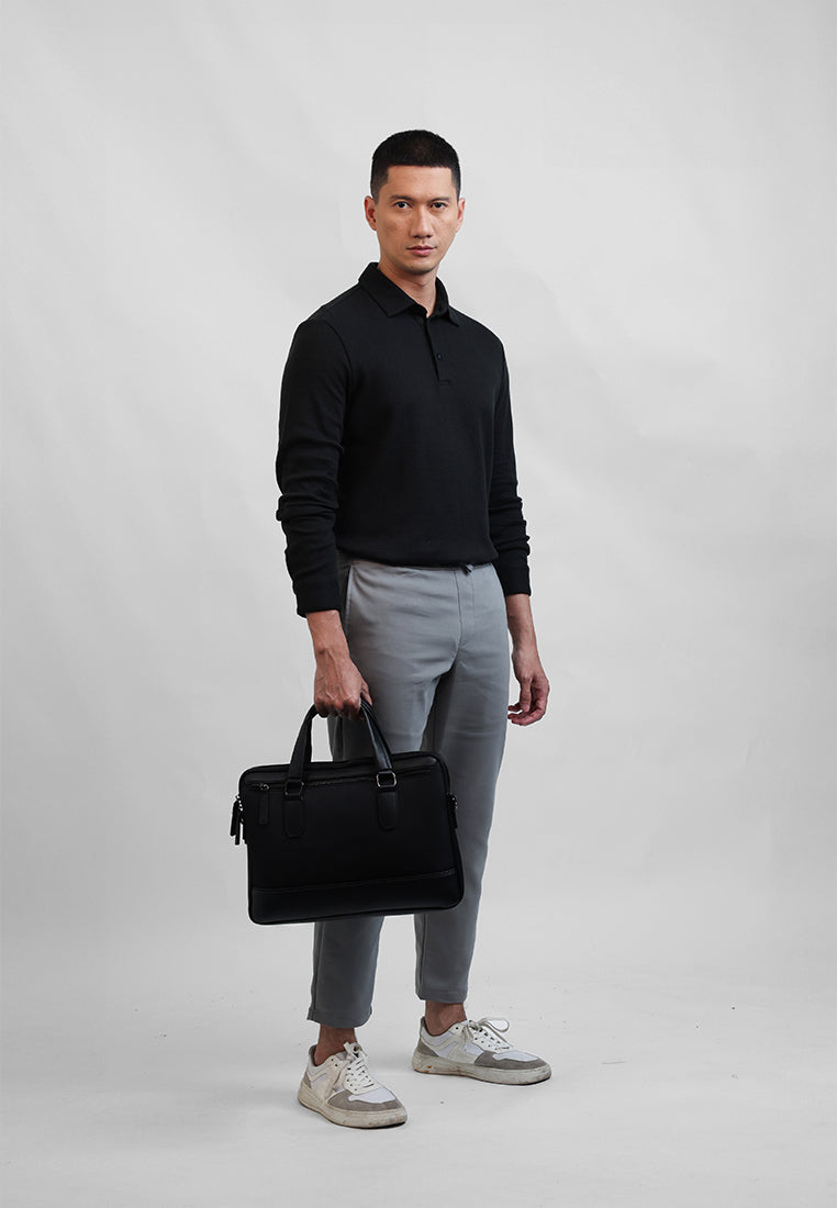 MOC - Kaos Polo Polos Pria Lengan Panjang Carlos - Black