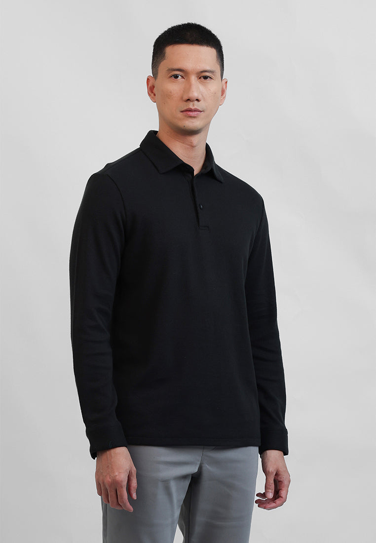 MOC - Kaos Polo Polos Pria Lengan Panjang Carlos - Black