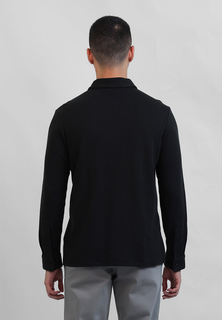 MOC - Kaos Polo Polos Pria Lengan Panjang Carlos - Black