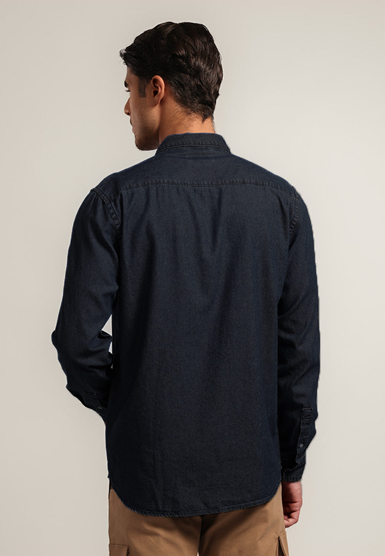 MOC Kemeja Denim Lengan Panjang Pria Saverus - Black