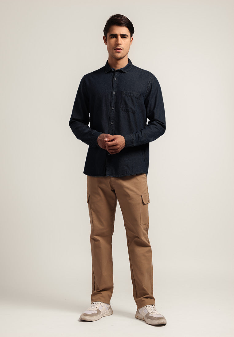 MOC Kemeja Denim Lengan Panjang Pria Saverus - Black