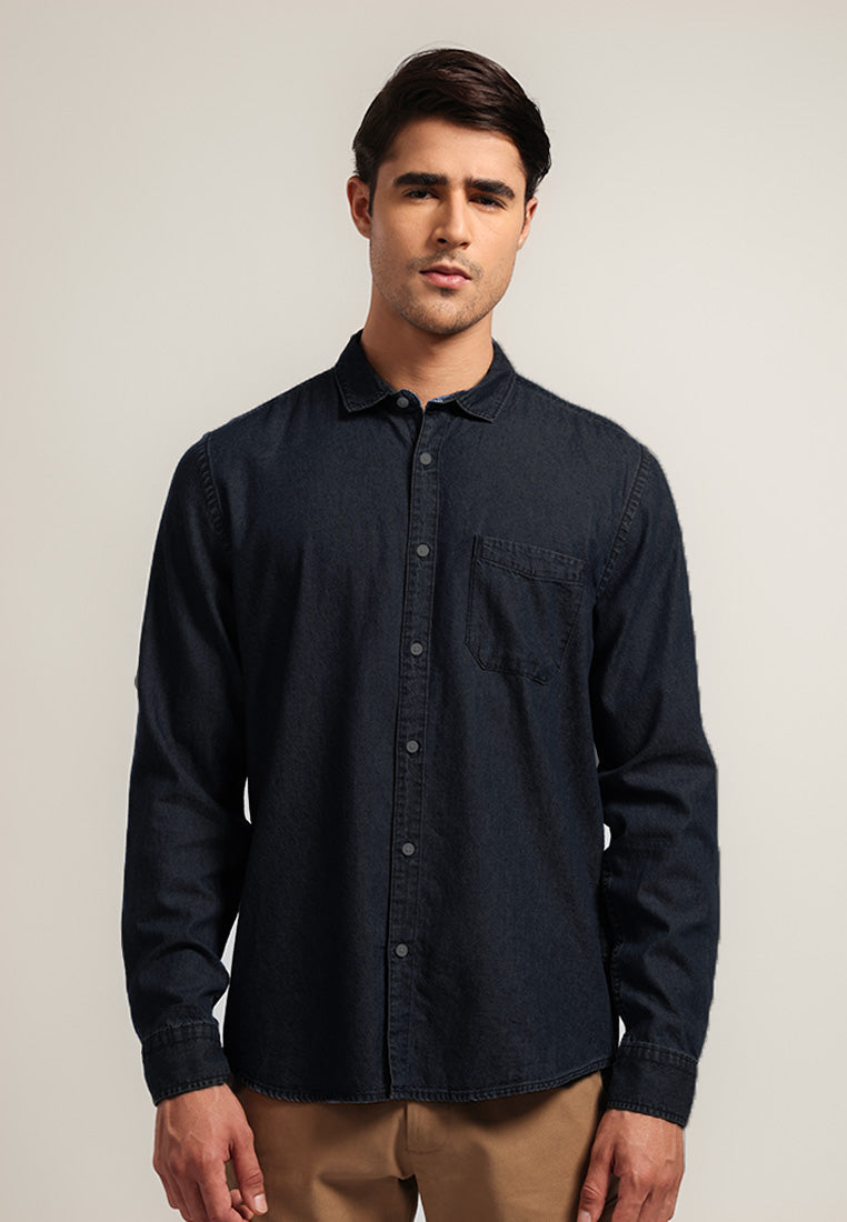MOC Kemeja Denim Lengan Panjang Pria Saverus - Black