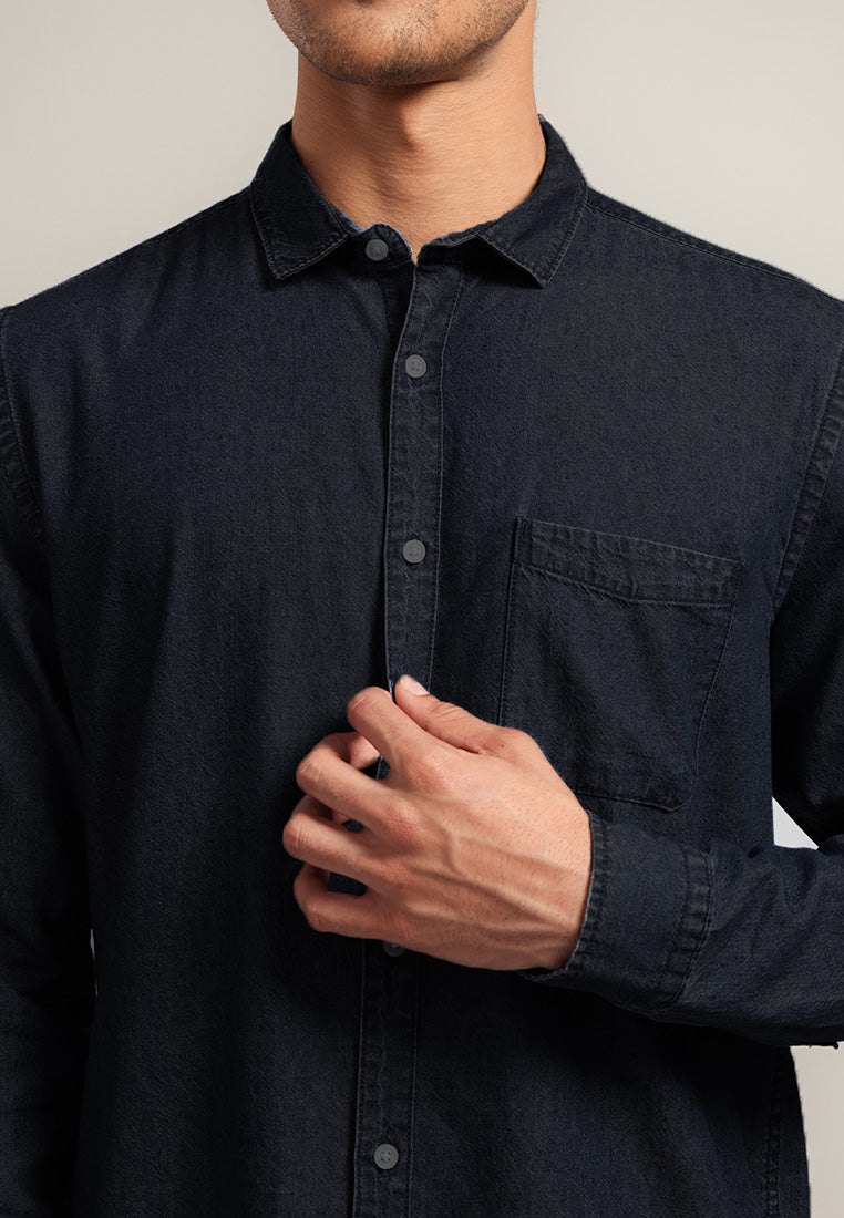 MOC Kemeja Denim Lengan Panjang Pria Saverus - Black