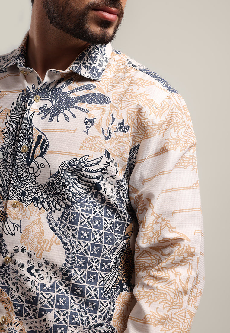 MOC - Kemeja Batik Pria Lengan Panjang Yogiswara - White