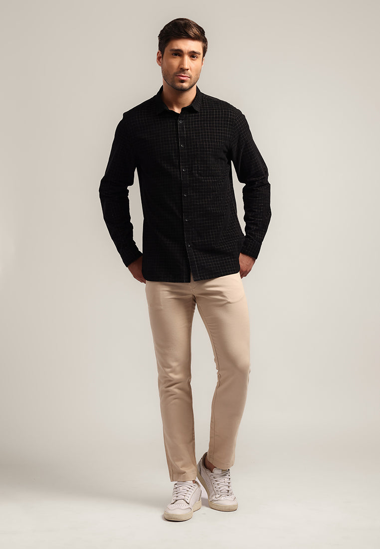MOC - Kemeja Motif Pria Lengan Panjang CLOONEY - BLACK
