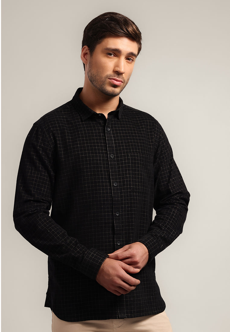 MOC - Kemeja Motif Pria Lengan Panjang CLOONEY - BLACK
